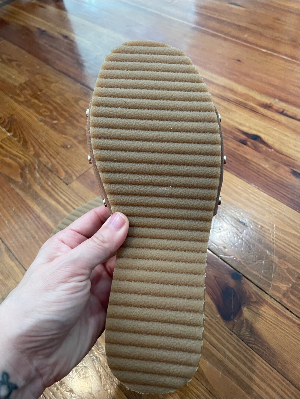 Dr. Scholl's Tan Suede Slide Mules with Buckle Detail - Picture 2 of 4